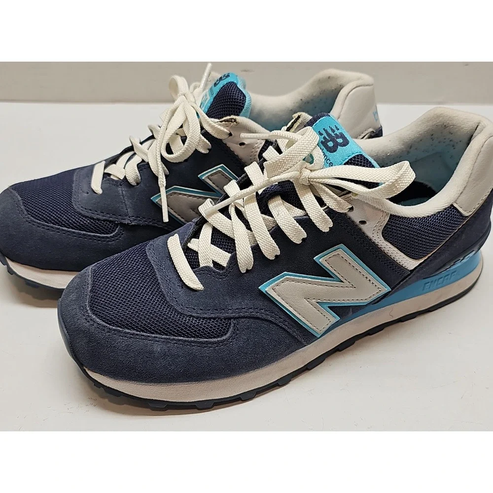 New Balance 574 Classic Navy Blue & Turquoise Sneakers Sz 9.5 Shoes